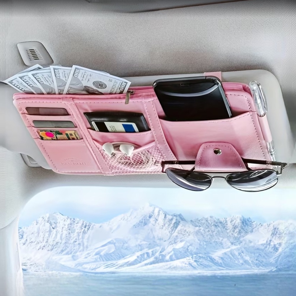NEW Car Sun Visor Organizer Pink Sunglasses Phone Cards Cash
